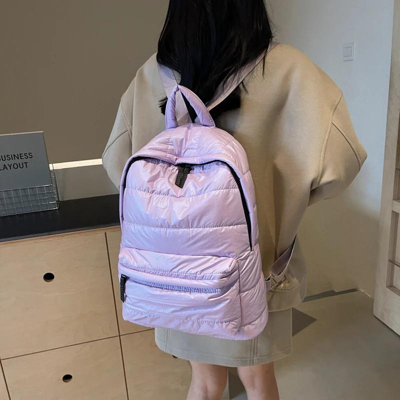 Damen Baumwollgepolsterter Schulterrucksack Freizeitrucksack Wasserdicht Schule Reisen Weiblich Mode Herbst Winter