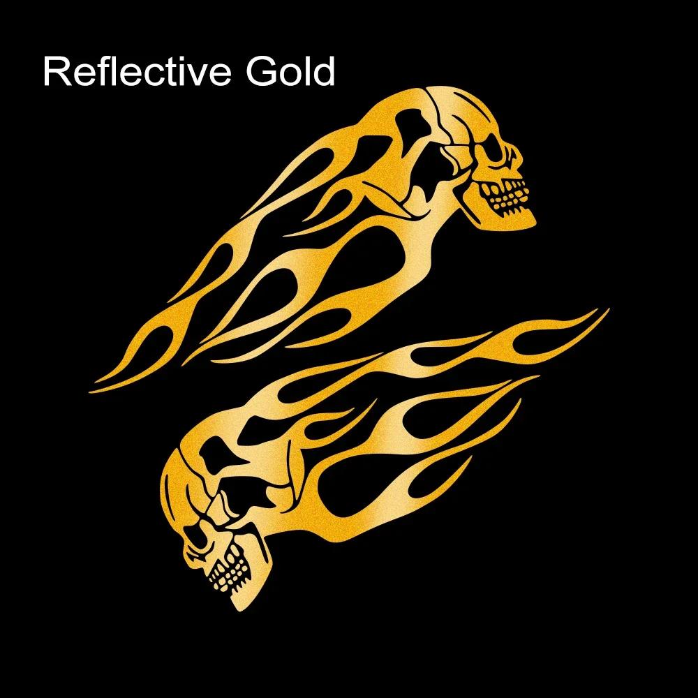 2PCS Motorcycle Oil Tank Stickers Creative Universal Motorbike Flame Skull Decals Tank Reflective Waterproof Decor Accessories