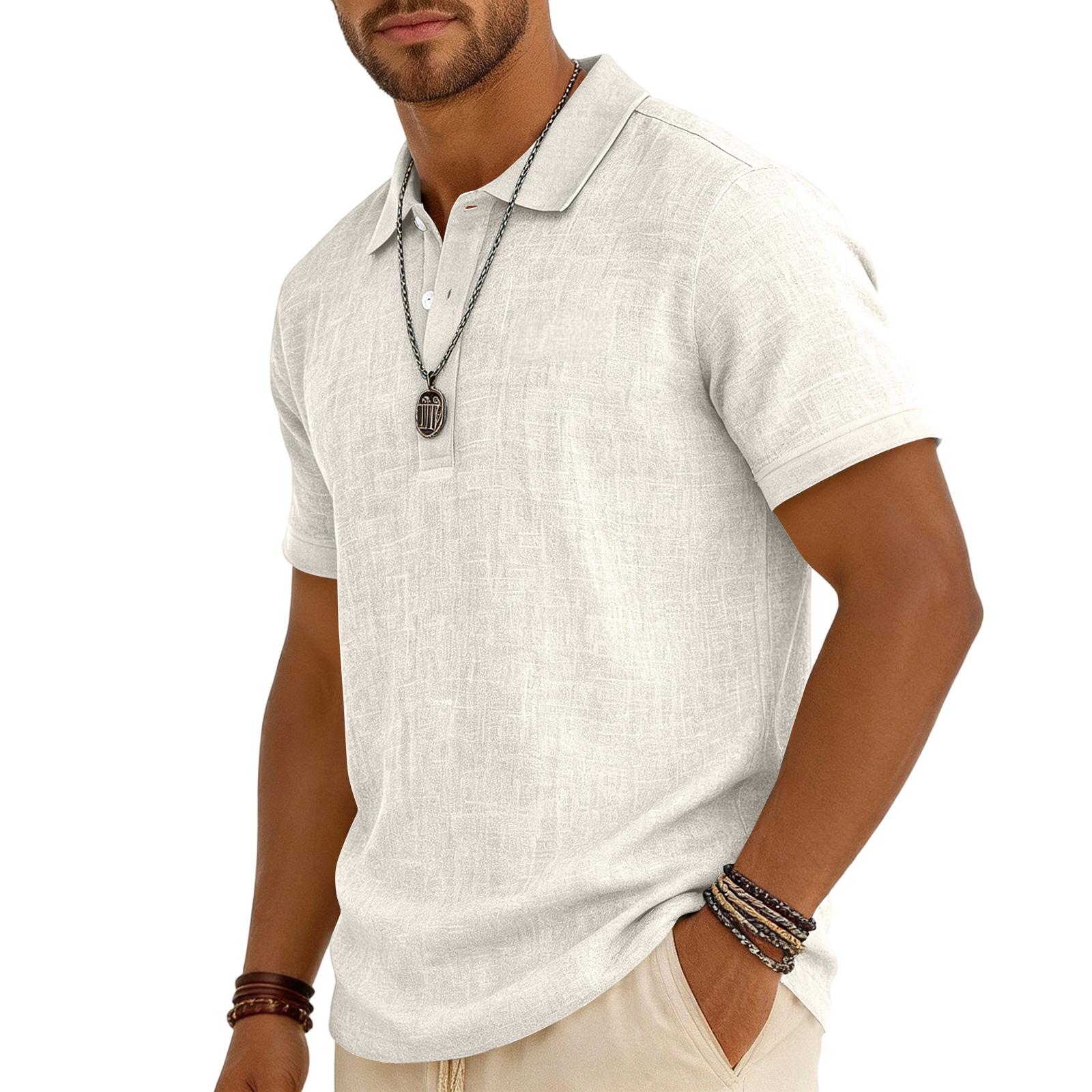 

Men s Casual -color Summer - Cotton And Linen Short-sleeved Shirt XL білий
