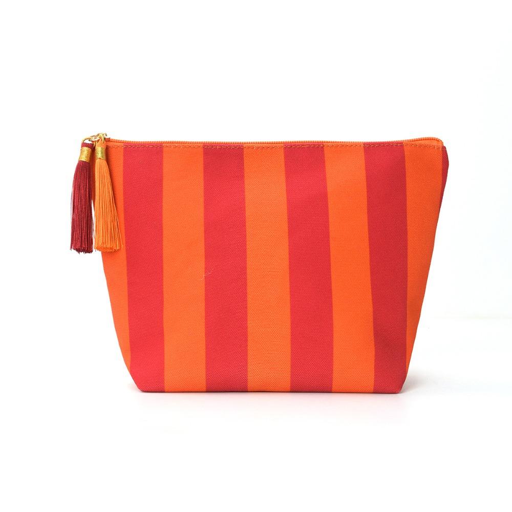 Portable Design Corduroy Material Makeup Bag Large Capacity Stripe Pattern Toiletry Bag Storage Bag Travel Use