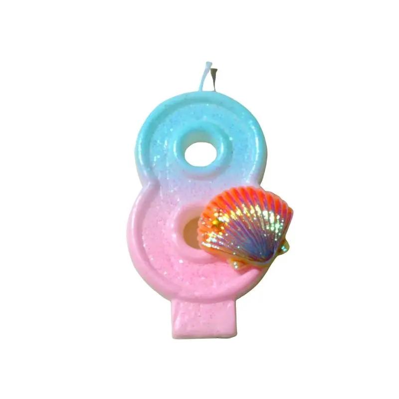 Children's Birthday Candles 0-9 Number Seashell Candles for Cake Toppers Decoration Mermaid Birthday Number Candle for Kids