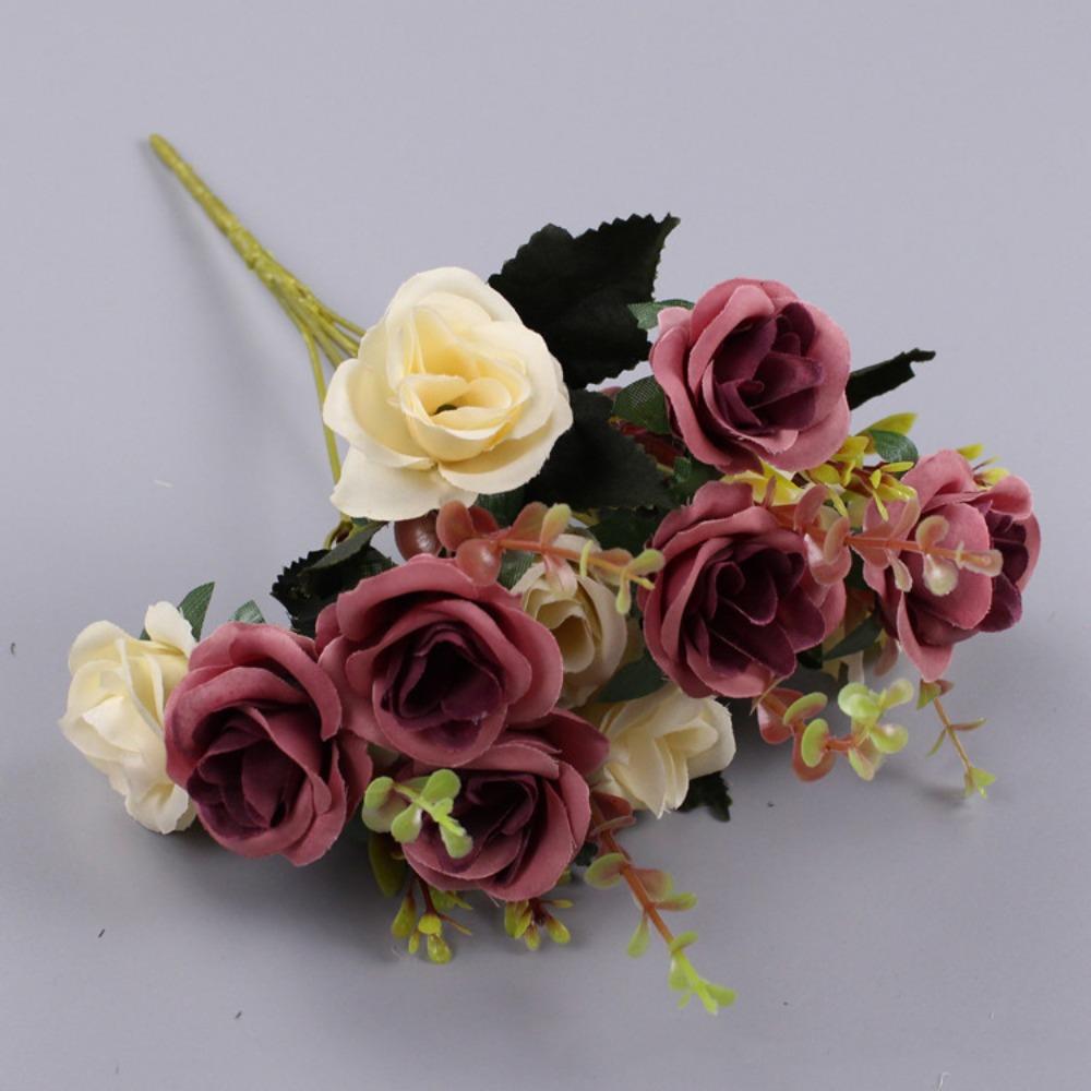 Multicolor Lifelike Rose Flowers 12 Heads Simulation Plants Leaves  Party Supplies