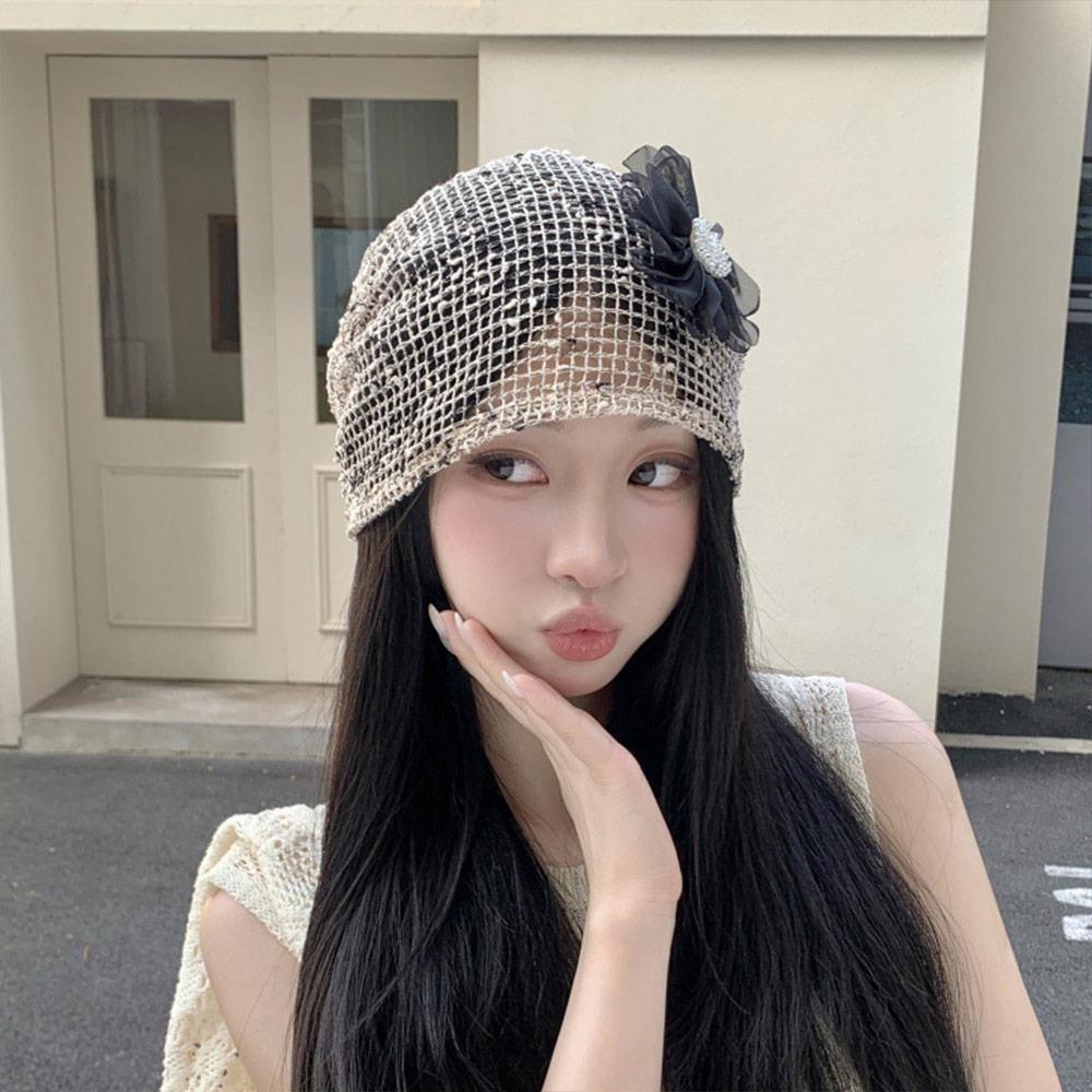 Lace Flower Stacked Hat Thin Soft Pullover Hat Creative Cap  Spring Summer
