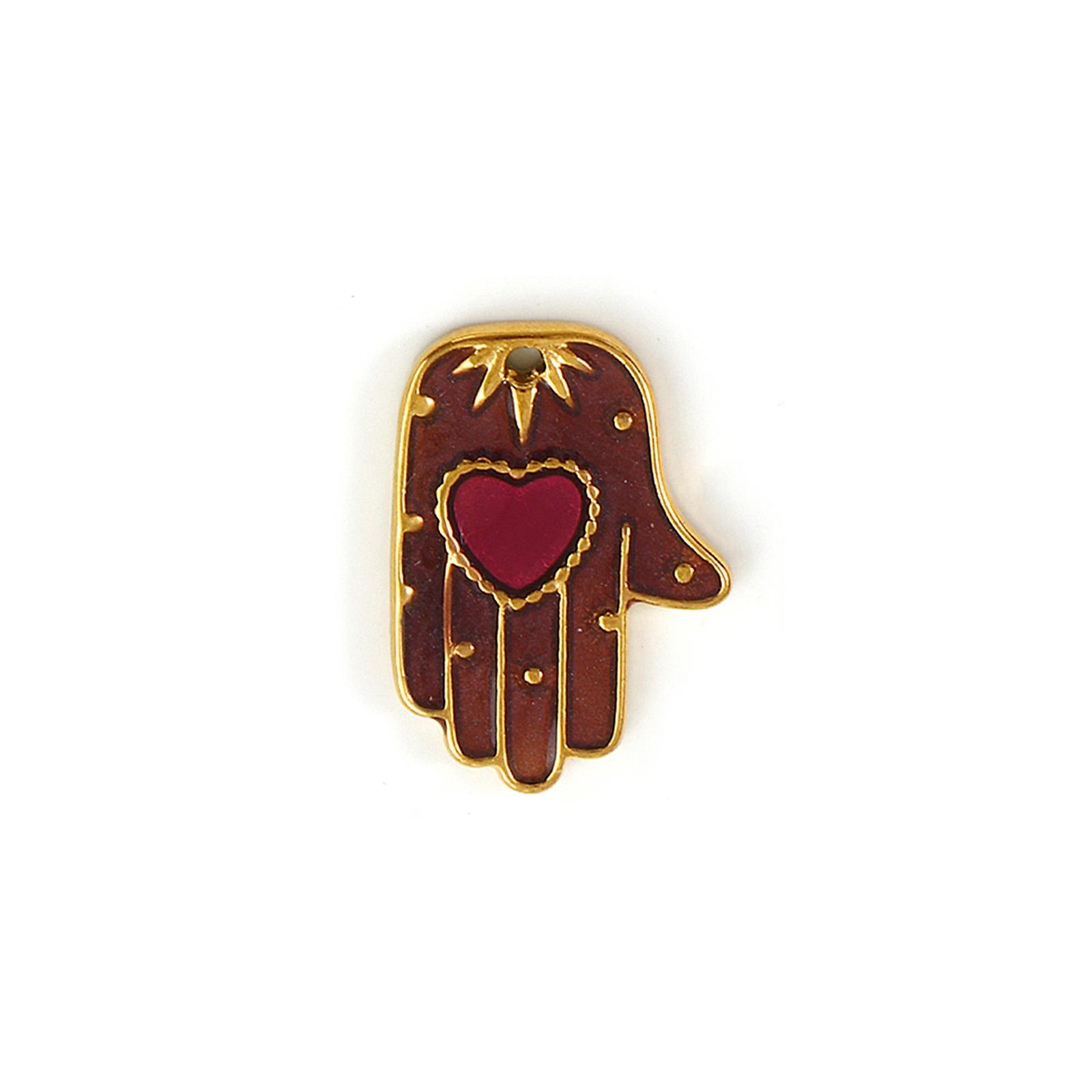 

2 PCs 304 Stainless Steel Religious Charms 18K Gold Plated Enamel The Hand of Fatima Ex Voto Heart Pendants For DIY Necklace
