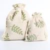 3Pcs / 5Pcs Gift Bags Linen Green Leaves Packaging Drawstring Pouches Gift Jewelry Packaging Wedding
