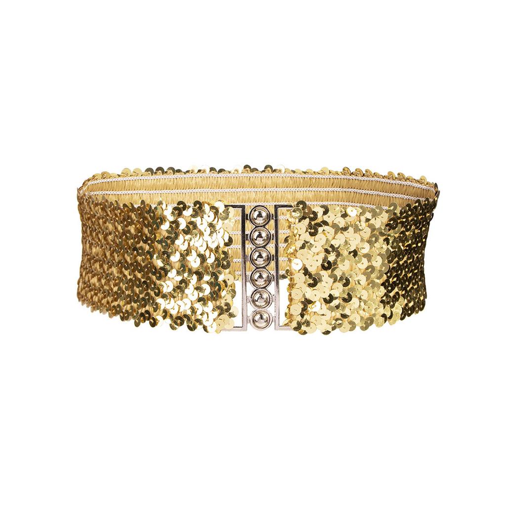 Korean-style Fashionable Glitter Sequined Ladies' Wide Golden Elastic Belt, Skirt Belt, Dance Performance Sequined Elastic Band Waist Seal