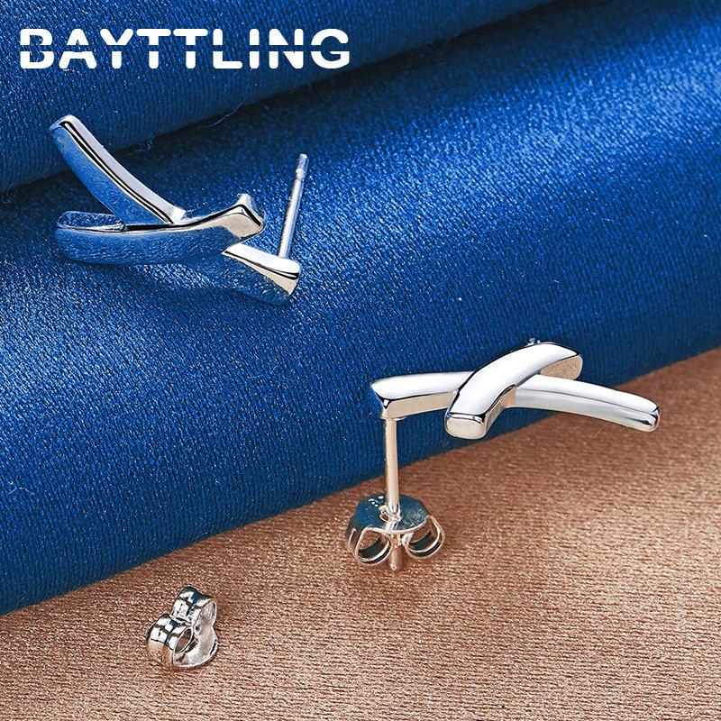 S925 Sterling Silver Earrings Simple Fashion X Stud Earrings Men Women Hip Hop Gift Jewelry Party Accessories