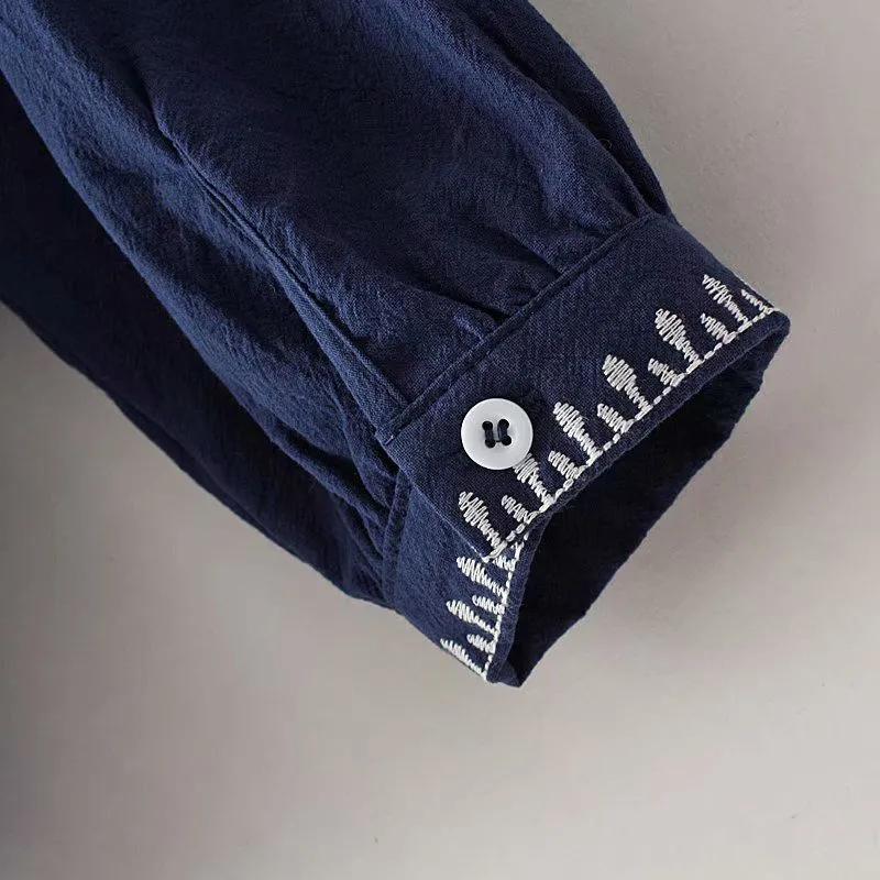 Autumn Tops, Western Style Fashion, Cotton and Linen Embroidered Small Shirts, Plus Fat Plus Size Pullover Shirts