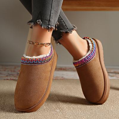 Faux Suede Platform Winter Slippers Women Thick Sole Non Slip Snow Boots Woman Close Toe Fluffy Fuzzy Half Slipper Cotton Shoes