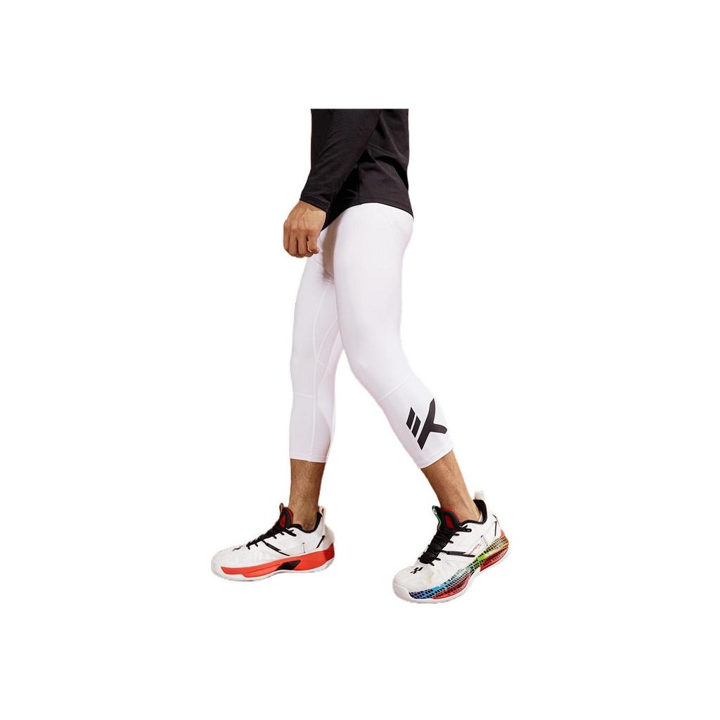 Anta Basketball Series FW22 Solid Color Logo Print High Waist Tight Fitness Pants Men Bottoms White 952231301-1