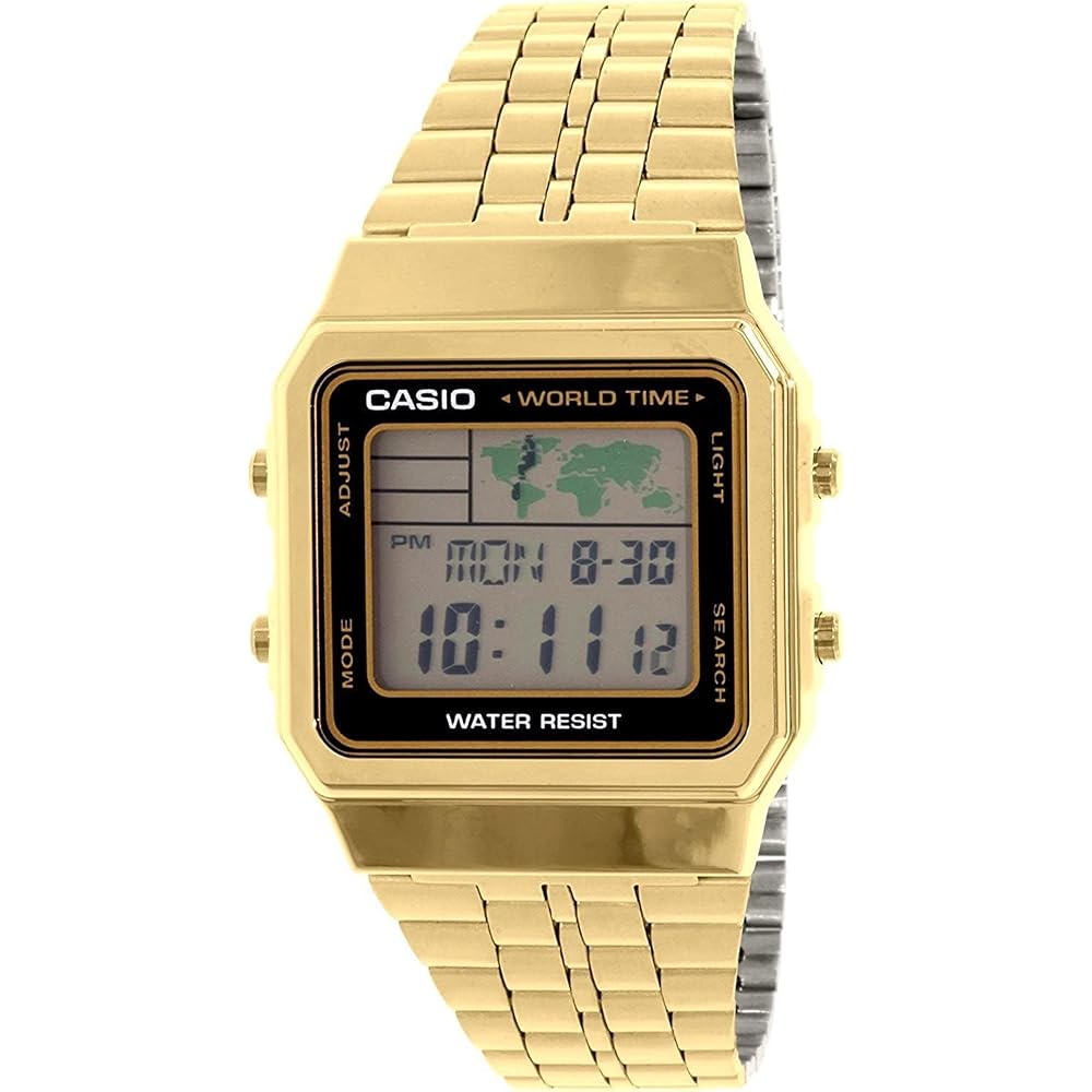 CASIO Men s Vintage Collection Gold Tone Alarm Chronograph World Time Digital Watch Gold Bracelet