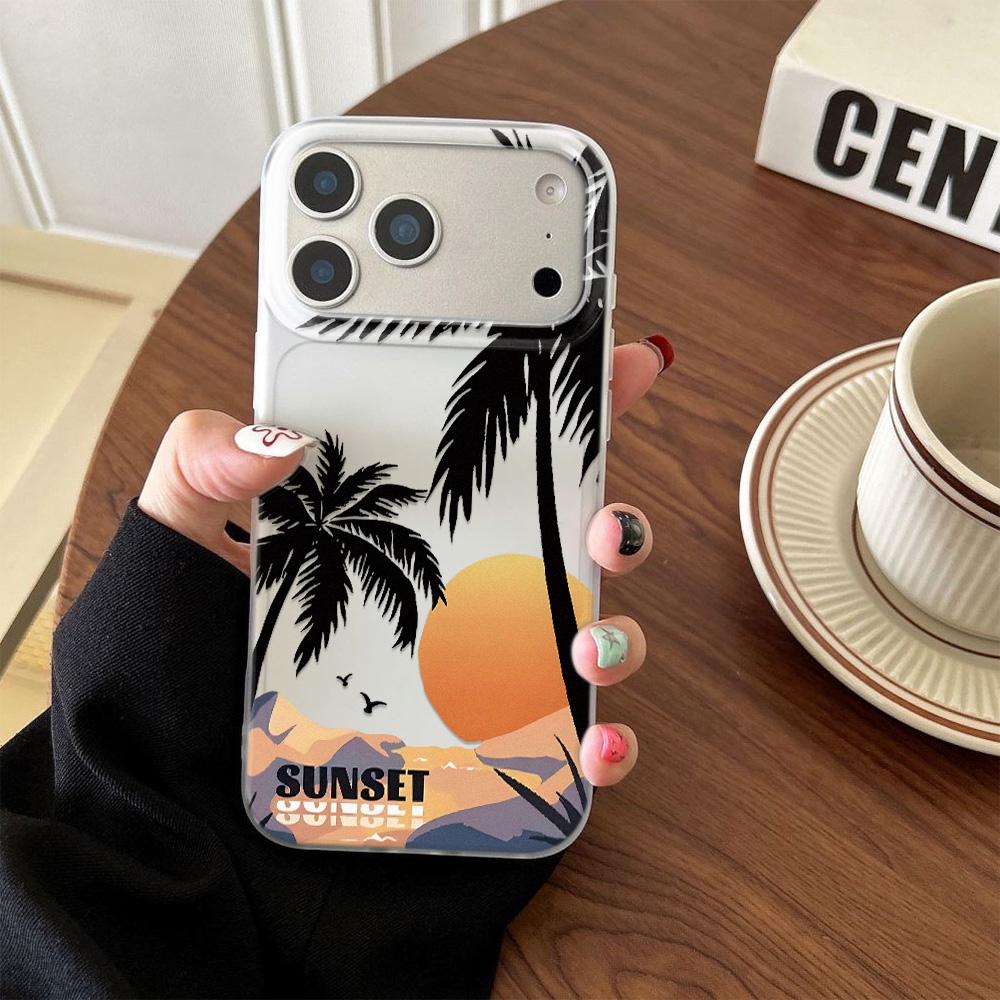 Beach Coconut Trees Sunset Pattern Phone Case For iPhone 17 17Air Case iPhone 13 11 14 12 15 16 Pro Max Shockproof Cover Funda