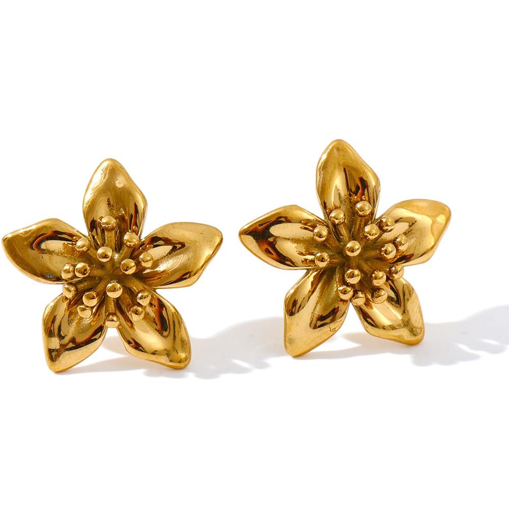 

Yhpup Stainless Steel Casting Flower Earrings Ring Set Golden Fashion PVD Waterproof Jewelry 2025 Charming Accessories