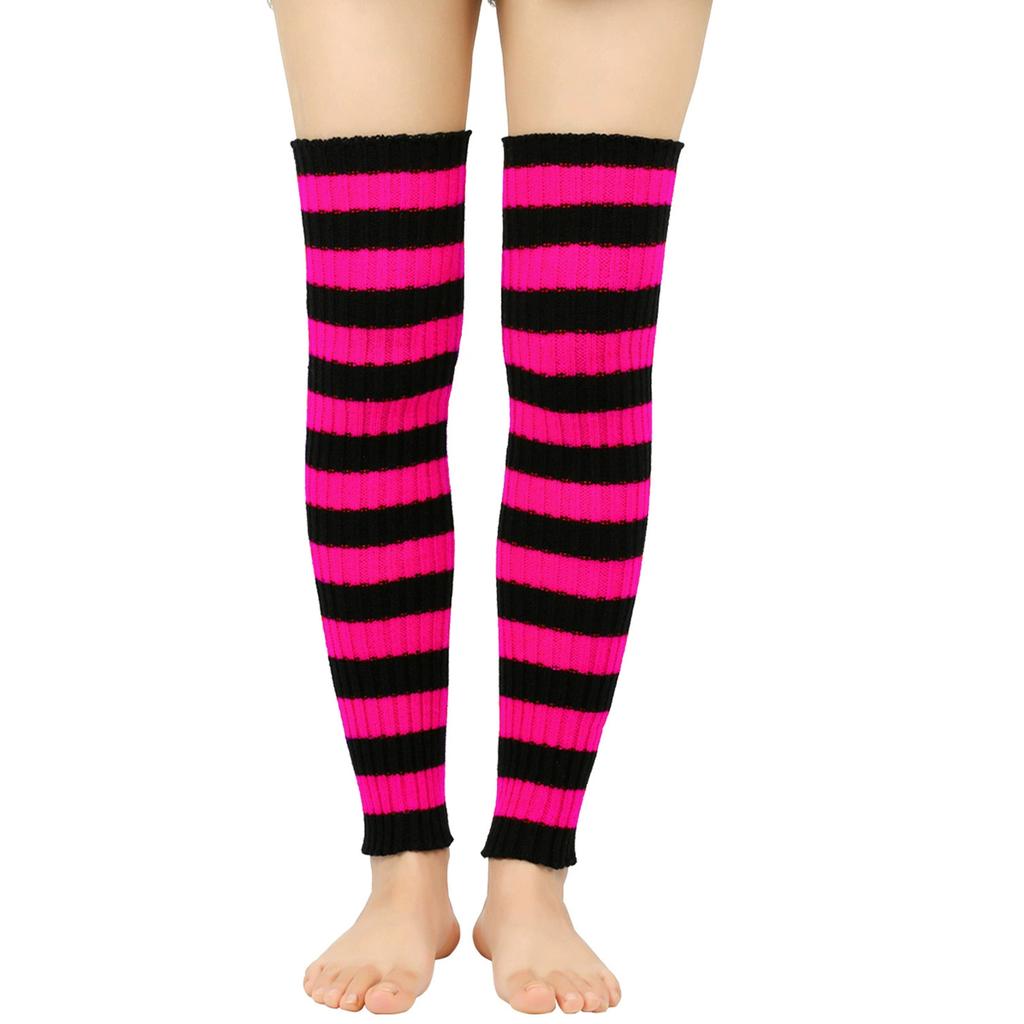 Women Leg Warmers Socks Colorful Stripe Ribbed Knitted Leg Covers Thigh High Long Stockings Cosplay Costume Accessories