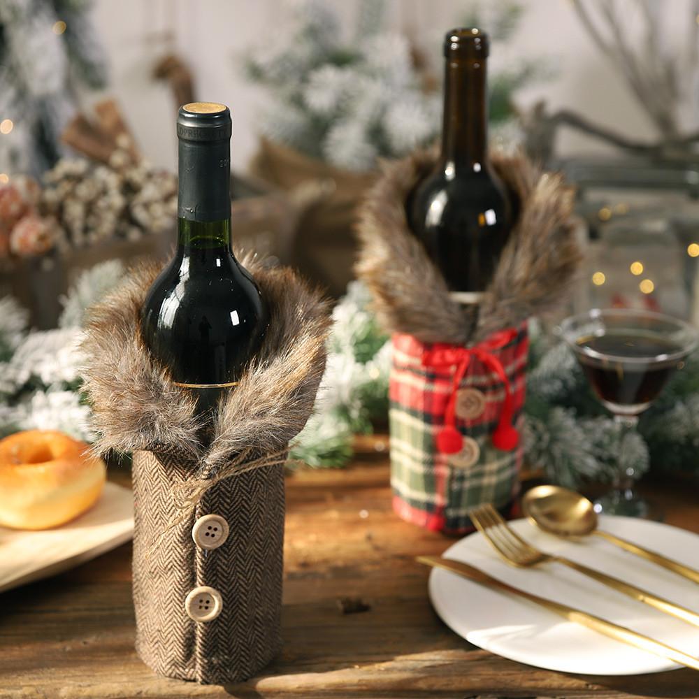 Christmas Wine Classy Bottle Wraps Stylish Striped Plaid Material Ideal For Holiday Parties