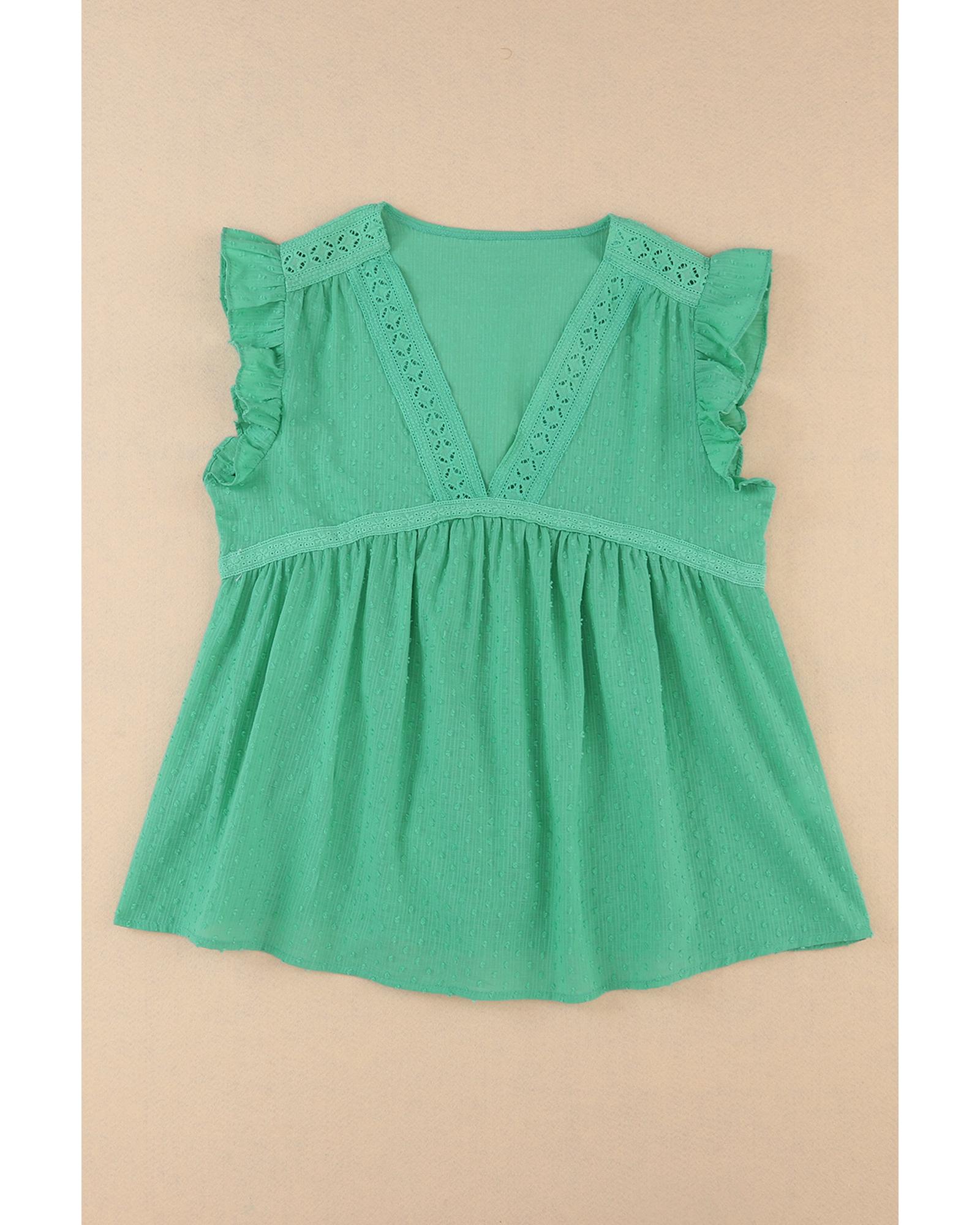 

Azura Exchange Eyelet V Neckline Ruffle Swiss Dot Top XL зелений