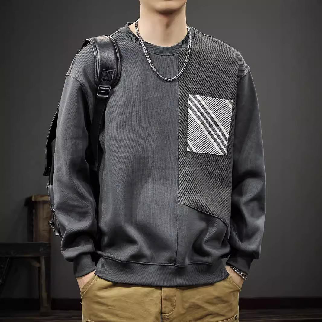 Американский ретро-дизайн Sense Splicing Pocket свитер мужской осенний тяжелый круглый — фото 5