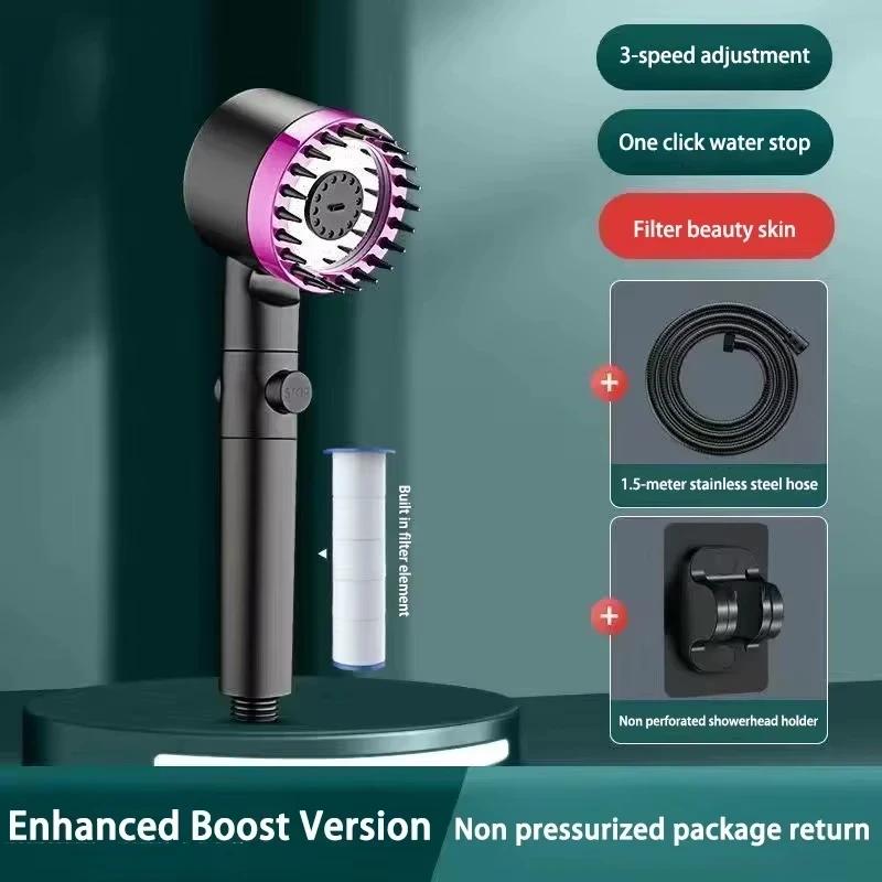 3-Mode High-Pressure Shower Head - Portable Filter + Rainfall Spray (Home/Bathroom Water Purifier)