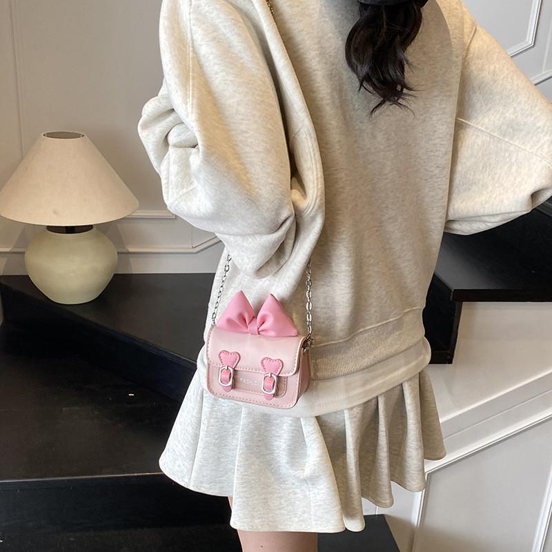 Bow Letter Pattern Solid Color Leather Children Shoulder Chain Bag Shoulder
