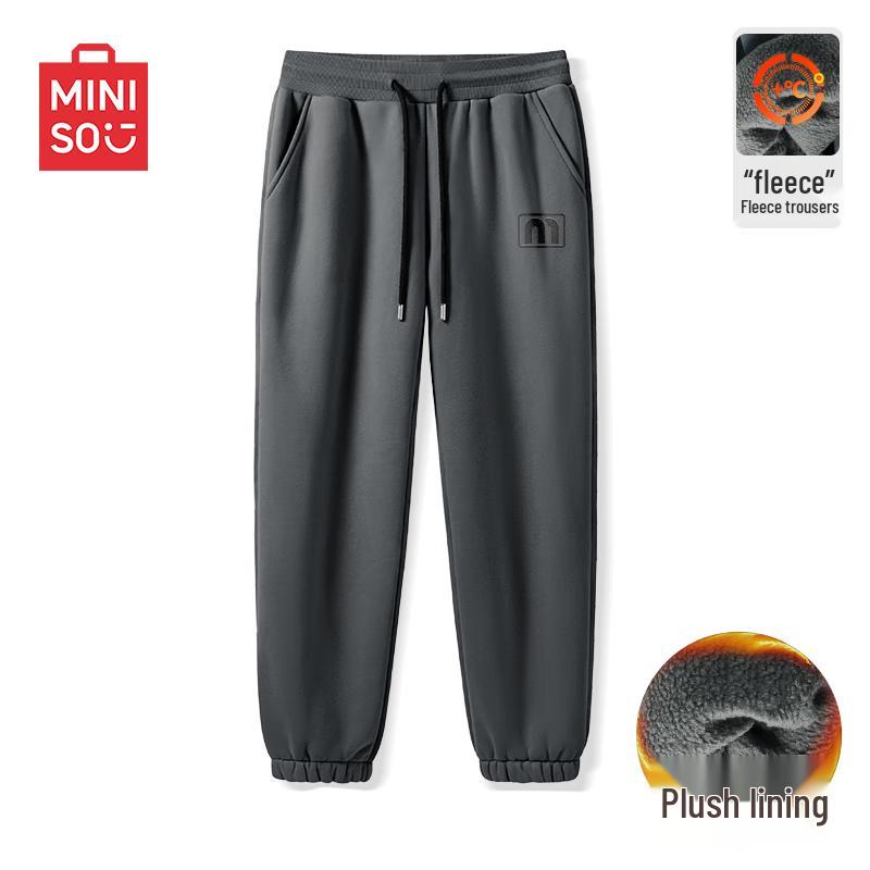 

MINISO Men s Winter Retro Fleece Jogger Pants L
