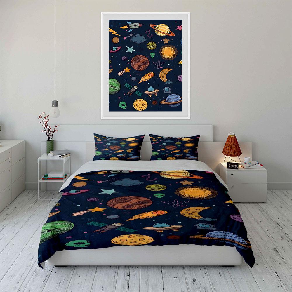 Planets, Stars, Suns, UFOs. Bedding Sets Duvet Cover Sets Duvet Covers Pillowcases(1 * Duvet Cover 2 * Pillowcases Without Duvet Insert)