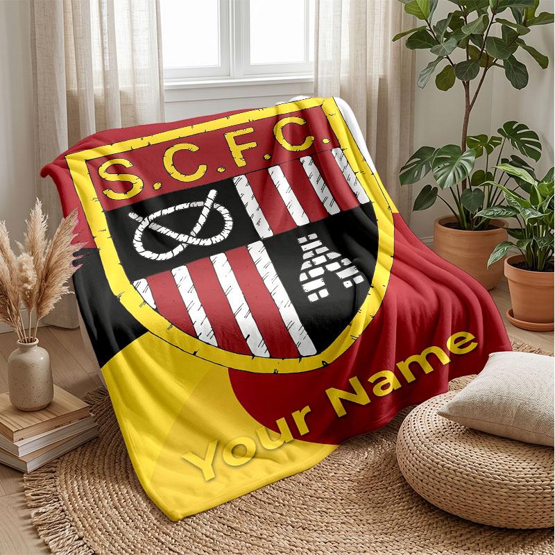Stoke City FC Custom Name Text Flannel Blanket Soccer Logo Personalized Fleece Throw Blanket Special Gift For Sofa Bedroom Home