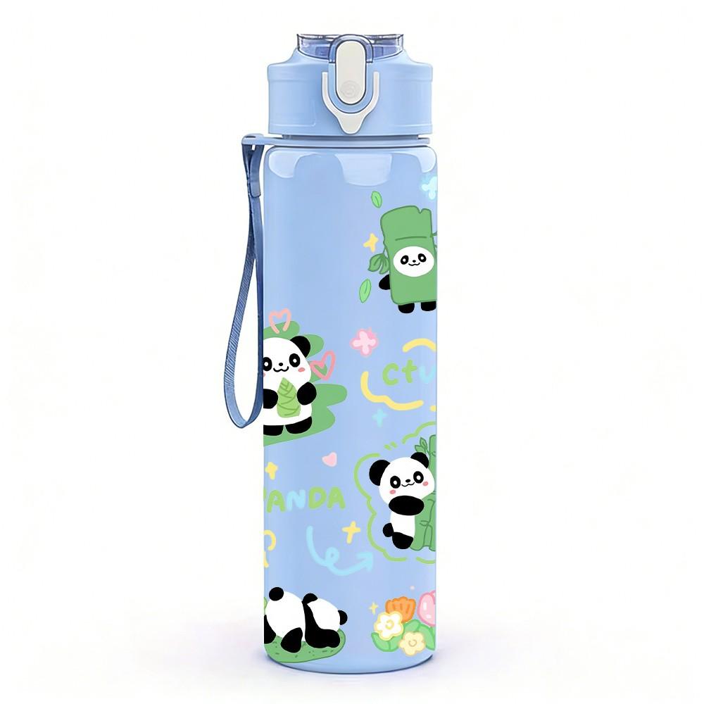 1PC Panda Bamboo Sprout Seamless Print 750ml Color Plastic Sports Water Bottle Leakproof Flip Straw Lid Suitable for Sports Office Home Use