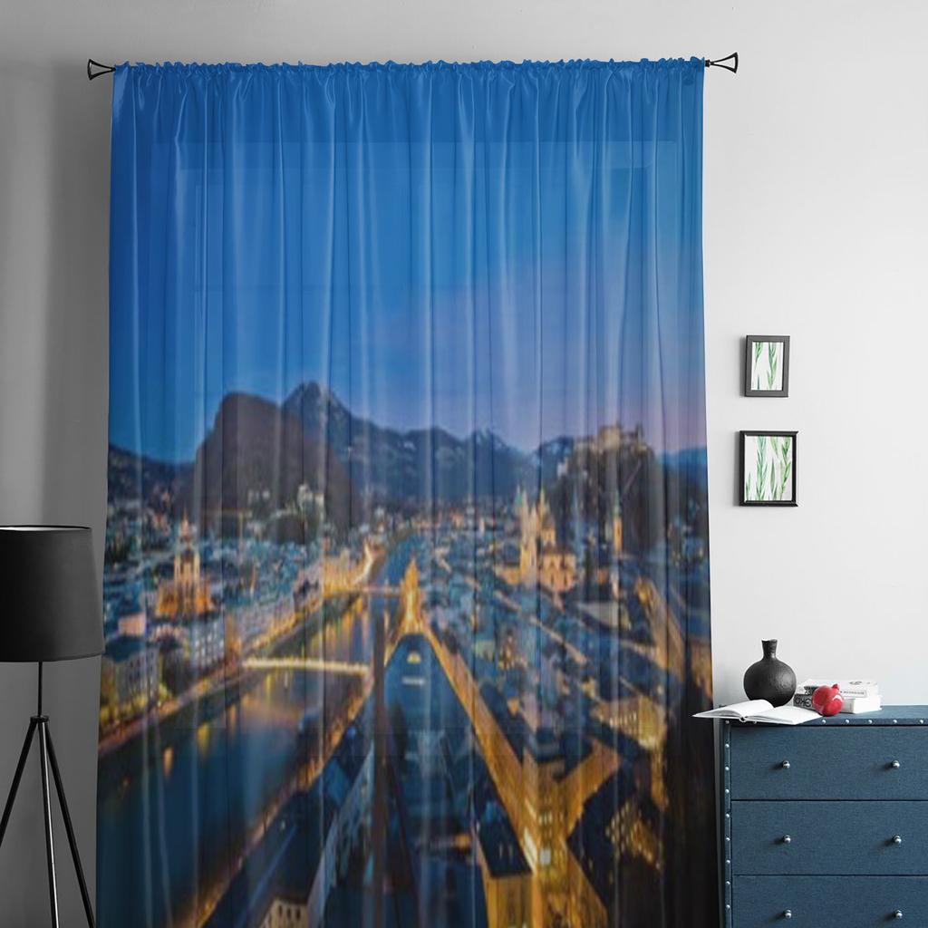 A City View Of The City Of Salzburg In Austria Tulle Sheer Curtains for Living Room Kitchen Decoration Voile Organza Curtains