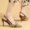 Letnie Metalowe Łańcuszki Wysokie Obcasy Damskie Sandały Moda Drukowane Szpiczaste Palce Szpilki Buty Kobieta Pasek na Pięcie Czółenka Rozmiar 42