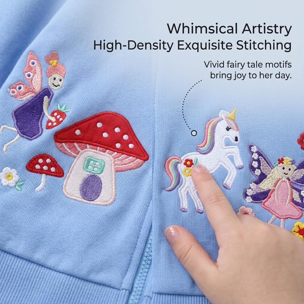 New Autumn And Winter Creative Embroidered Children'S Jacket Long Sleeve Hooded Zipper Sweatshirt Cartoon Children'S Sweatshirt Jacket