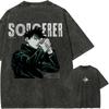 Megumi Fushiguro Sorcerer T-shirt Jujutsu Kaisen Tee Vintage Washed Oversized Retro Anime Harajuku Streetwear Manga Mens Tops