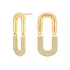 Elegant Double U-shaped Stud Earrings: Zirconia Inlaid Paperclip Design, 18K Gold Plated Copper