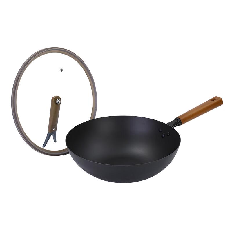 Aishiqi Deep Nitrided 32cm Non-stick Iron Wok with Lid