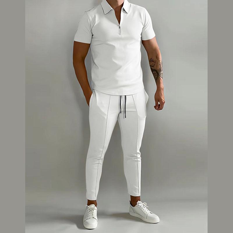 2025 Summer Slim Fit Men's Suit: Short Sleeve, Long Pants Casual Sports Set
