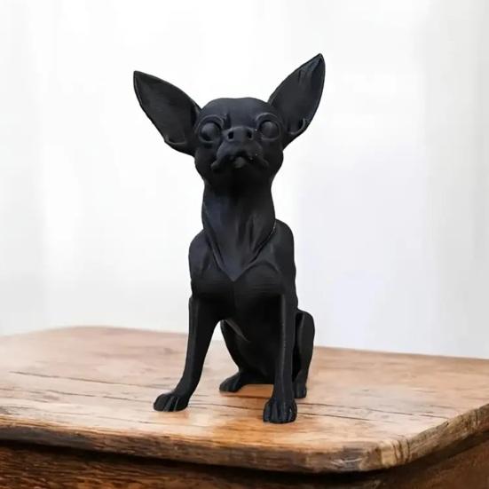 3D Printed Chihuahua Figurine, Modern Black Dog Statue, Plastic Puppy Sculpture for Desk Decoration, Gift for Pet Lovers
