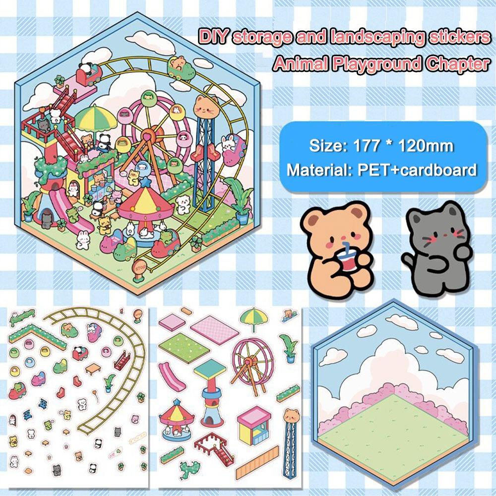 

Cartoon 3D Landscape Stickers Cute Princess Capibara Stress Relief Miniature Landscape Stickers DIY Pocket Cabin Scene Sticker
