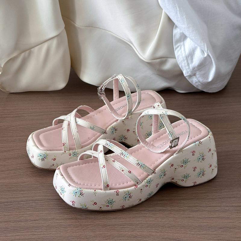 

Лето 2025 Женские Цветочные Босоножки на Платформе и Танкетке Женские Сандалии Модные Узкие Ремешки Женские Элегантные Вечерние Платье Гладиаторские Сандалии 40 бежевый