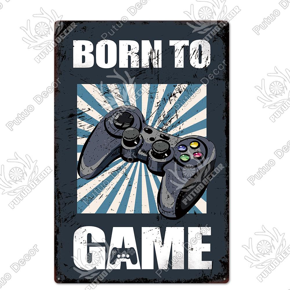 Decor Funny Gamer Metal Signs Vintage Tin Sign Gamer At Work Retro Signs for Home House Club Game Room Man Cave Wall Decor