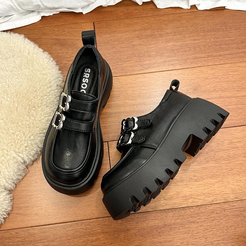 Fashion Winter Shoes Women All-Match Autumn Black Flats Loafers with Fur Clogs Platform Oxfords British Style Fall Slip-on Leat