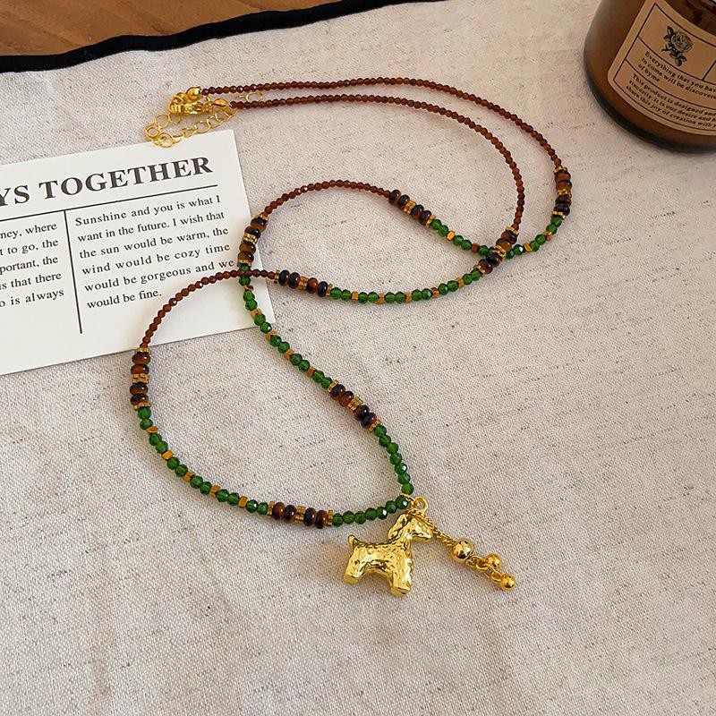 French simple zircon natal year pony pendant necklace accessories women's sweater chain necklace