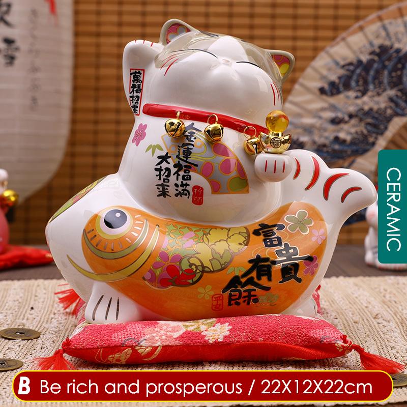 8.6 Inch Ceramic Persian Cat Figure Lucky Fortune Cat Maneki Neko Daruma Ornament Koi Fish Money Box Piggy Bank Business Gift