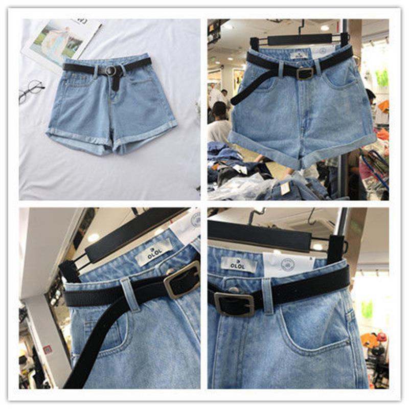 Dámské džínové šortky s vysokým pasem áčkového střihu - ohrnuté, volný střih, korejský styl na léto