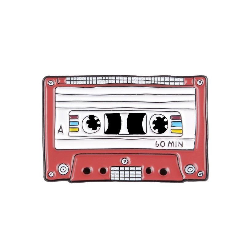 Magnetic Tape Radio Set Metal Enamel Pins Custom Myth Brooches Bag Clothes Lapel Pin Badge Animal Jewelry Gift For Kids Friends