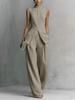 2026 European and American drape cotton and linen shirt solid color fashion temperament sleeveless trousers suit