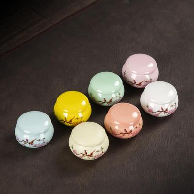 Ceramic Mini Tea Canister Rouge Lipstick Holder - Sealed Cosmetic and Medicine Container, Ancient Style Lip Balm and Powder Storage.