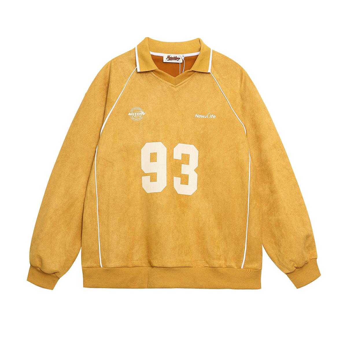 Men s spring and summer American jersey with thread design sense locomotive wind polo shirt lapel sweater M жёлтый