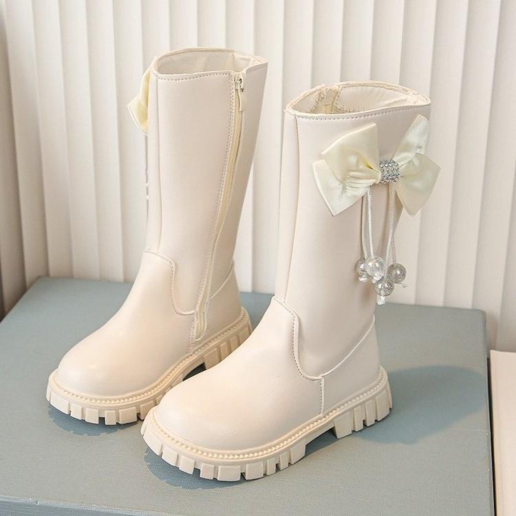 Girls' Bow Long Leather Boots - 2025 Autumn/Winter Stylish Princess Collection
