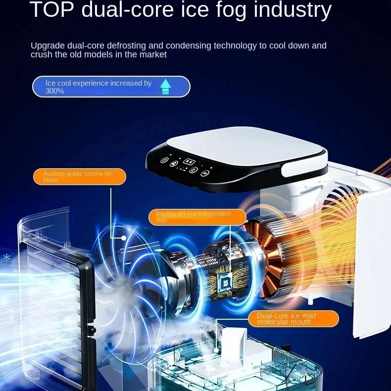 Air Conditioner Portable Fan Desktop Dual Spray Ultrasonic Atomization 3-Speed Mute Air Cooler Night Light Electric Fan