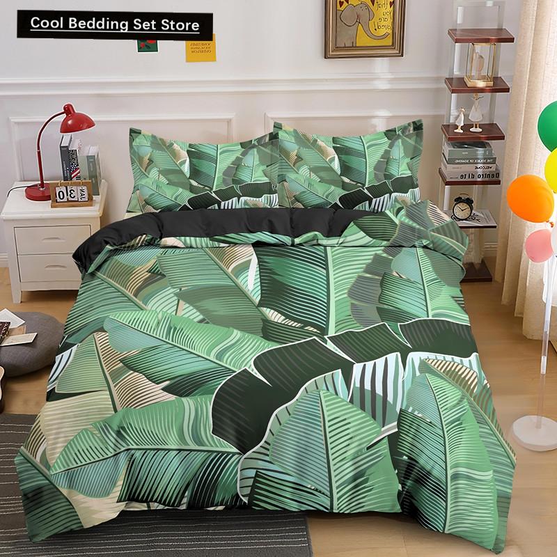 Příroda Tropické Zelené Listy Král Královna Ložní Souprava Deštný Prales Džungle Rostlina Povlak na Přikrývku 3D Botanický Polyesterový Povlak na Peřinu