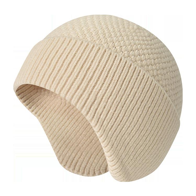 New Style Thickened Knitted Wool Beanie for Men Winter Warmth Pull-Over Hat Cold-Proof Windproof Head Cover Ear-Warming Hat for Men and Women